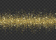 Shine glitter on transparent background. Sparkling golden border. Shining design elements for greeting cards, invitations, posters and banners.