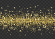 Shine glitter with bokeh effect on transparent background. Sparkling golden border. Shining design element for greeting cards, invitations, posters and banners.