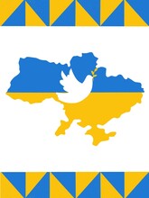 Flag Of Ukraine In The Form Of A Dove Of Peace. The Concept Of Peace In Ukraine. Illustration For Design And Web. Ukrainian Flag Map Blue Yellow Color Theme. Embroidery Background. No War