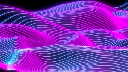 Poster - Abstract colorful wavy background in bright neon blue and purple colors. Modern colorful wallpaper. Seamless loop animation. 3d rendering.