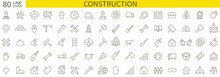 Set 80 Construction Icons. Building, Engineer, Business, Road, Builder, Industry. Thin Line Web Icons Collection. Vector Illustration.