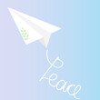 © Anna_Barynina - A paper airplane flies into the sky, a trace of the inscription 'peace' remains behind ita