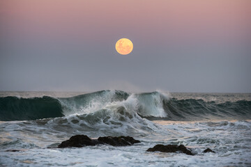 Wall Mural - Supermoon rising over the ocean, Australia