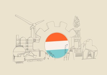 Energy and power industrial concept. Industrial icons and gear with flag of Netherlands.