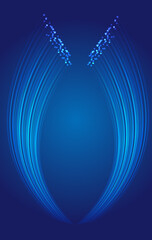 Fototapete - Two lines of blue techno particles stretching into the distance converge