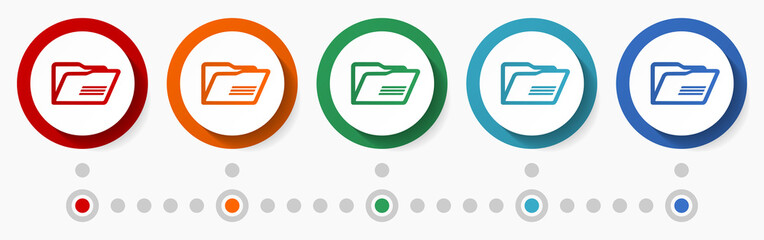 Poster - Folder, data concept vector icon set, flat design colorful buttons, infographic template in 5 color options