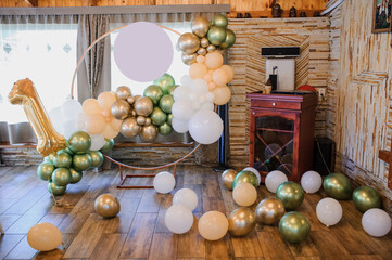 Photo zone decoration from balloons on a baby party