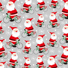 Santa Claus Seamless Pattern Riding A Bike