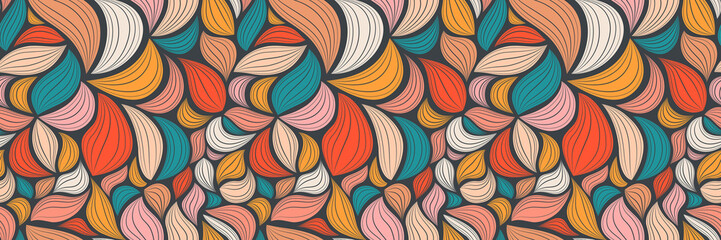 abstract seamless pattern with hand drawn graphic leaves. colorful floral summer background for wall