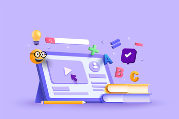 Wall Mural - online education concept design for website banner, presentation, poster and advertising. 3d vector 