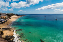 Aerial View Of  Beach Resorts, Matorral Beach, Morro Jable, Fuerteventura, Canary Islands, Spain