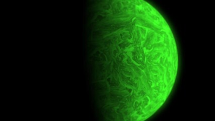 Wall Mural - Close up of rotating neon  green exoplanet in distant space, CGI, universe