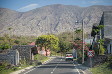 Road Towards The Epical Mountains Of Fogo, A Volcanic Island On Cabo Verde Islands. Ride Through Village On A Nice Road.