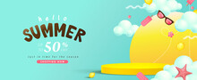 Summer Sale Banner With Product Display Cylindrical Shape