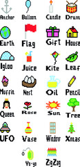   Alphabets Chart pixel art vector illustration.