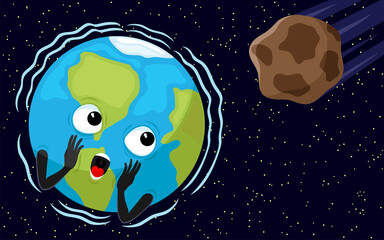Wall Mural - Planet Earth in horror and an asteroid in space.