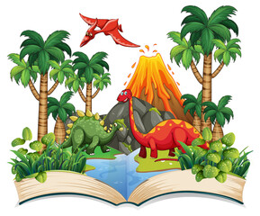 Poster - Opened book with various dinosaurs cartoon