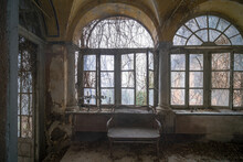 Window With Cobwebs In Large Abandoned House