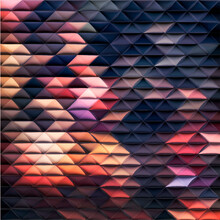 Abstract Retro Pattern Of Geometric Shapes. Colorful 3D Gradient Mosaic Backdrop.
