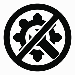 Do not repair. No settings. Icon prohibition gear. Shopping cart isolated minimal single flat linear icon for application and info-graphic. 