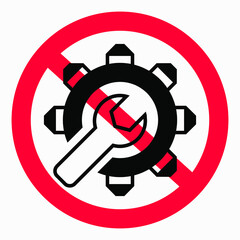 Poster - Do not repair. No settings. Icon prohibition gear. Shopping cart isolated minimal single flat linear icon for application and info-graphic. 