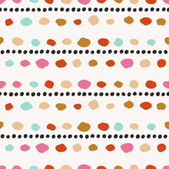 Poster - Abstract colored spots are lined up, along with black dots. Vector seamless pattern of decorative spots.
