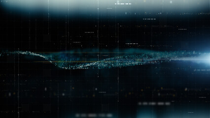 Aufkleber - Futuristic abstract de-focus flowing data matrix, telemetry and encrypt numbers display with particles simulation for head up display in cyber space environment background