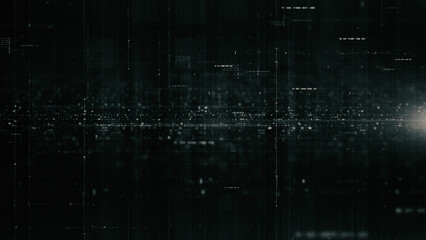 Aufkleber - Futuristic abstract de-focus flowing data matrix, telemetry and encrypt numbers display with particles simulation for head up display in cyber space environment background