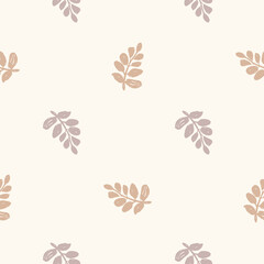 Wall Mural - Calm newborn minimal leaf foliage seamless pattern. Gender neutral baby nursery decor background. Scandi style sketch wallpaper background tile or toddler inclusive apparel fashion.