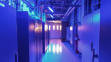 Wall Mural - room with rows of server hardware in data center timelapse hyperlapse