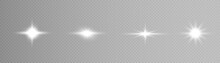 Vector Light Effects. A Set Of White Sparkles On A Transparent Background. Transparent Sunlight.