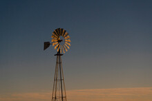 A Traditional Ranch Windmill In Rural Texas