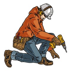 Poster - Repairman in hardhat using screwdriver