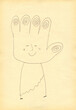 Smiling cartoon man - alien. An amazing creature in the form of a sentient glove. Hand-drawn illustration. Funny collection of characters.