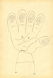 Sad cartoon man - alien. An amazing creature in the form of a sentient glove. Hand-drawn illustration. Funny collection of characters.