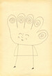 A funny creature in the form of a sentient glove. Cute cartoon alien girl. Hand-drawn illustration.