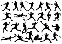 Set Of Silhouettes Of Baseball Players