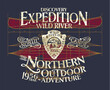 Vintage canoe wild river expedition adventure, vector print for boy t shirt 