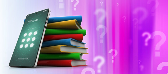 Poster - 3d rendering mobile phone with book
