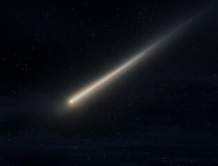 meteor fly in the night sky. a meteorite entered the earth's atmosphere. beautiful shooting star. as