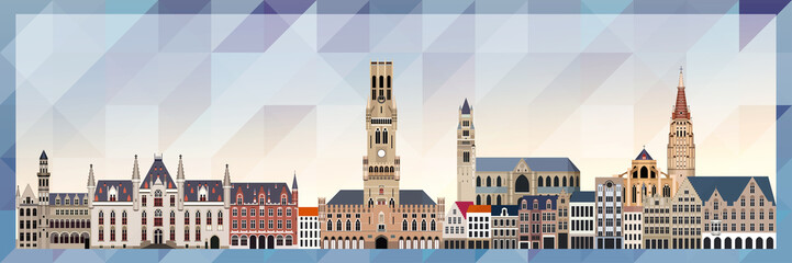 Fototapete - Bruges skyline vector colorful poster on beautiful triangular texture background