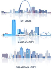 Fototapete - vector collection of United States cityscapes: St. Louis, Kansas City, Oklahoma City skylines in tints of blue color palette. Сrystal aesthetics style