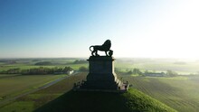 Aerial View Of Waterloo War Memorial Monument (Memorial De La Bataille) In A Public Park, Braine-l'Alleud, Belgium.