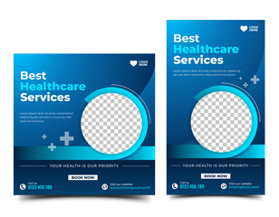 Wall Mural - medical and health care social media post and story design template. editable banner with place for 