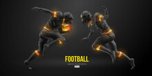 Realistic Silhouette Of A NFL American Football Player Man In Action Isolated Black Background. Vector Illustration
