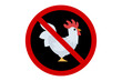 red and black prohibition sign against chicken on white background,poultry farming,difficulty,scarcity,concept vector illustration