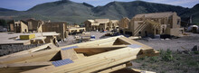 Wooden Framework Of Houses Under Construction