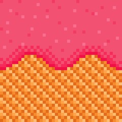 Wall Mural - Strawberry-coated wafers seamless pattern pixel art. Vector background.