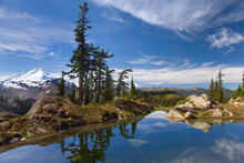 Reflection Of Trees And Rocks In Water, Mount Baker Wilderness, Washington, USA