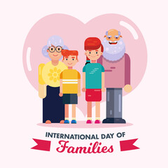 Wall Mural - International Day Of Families 15 May, family love heart old grandparents kids illustration design